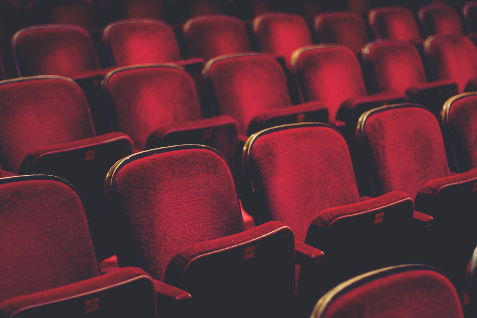 ORME: danza contemporanea e cultura urbana Empty comfortable red seats with numbers in cinema